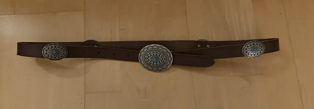 VTG Brown Leather Concho Silver Turquoise Cowgirl Bohemian Belt Western S